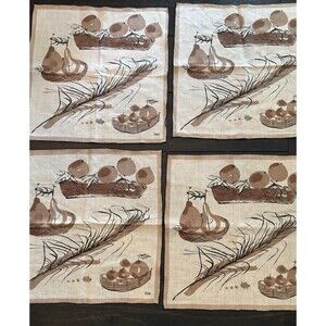Vintage VERA Black Beige Vegetables 4 Linen Placemats and 4 Napkins